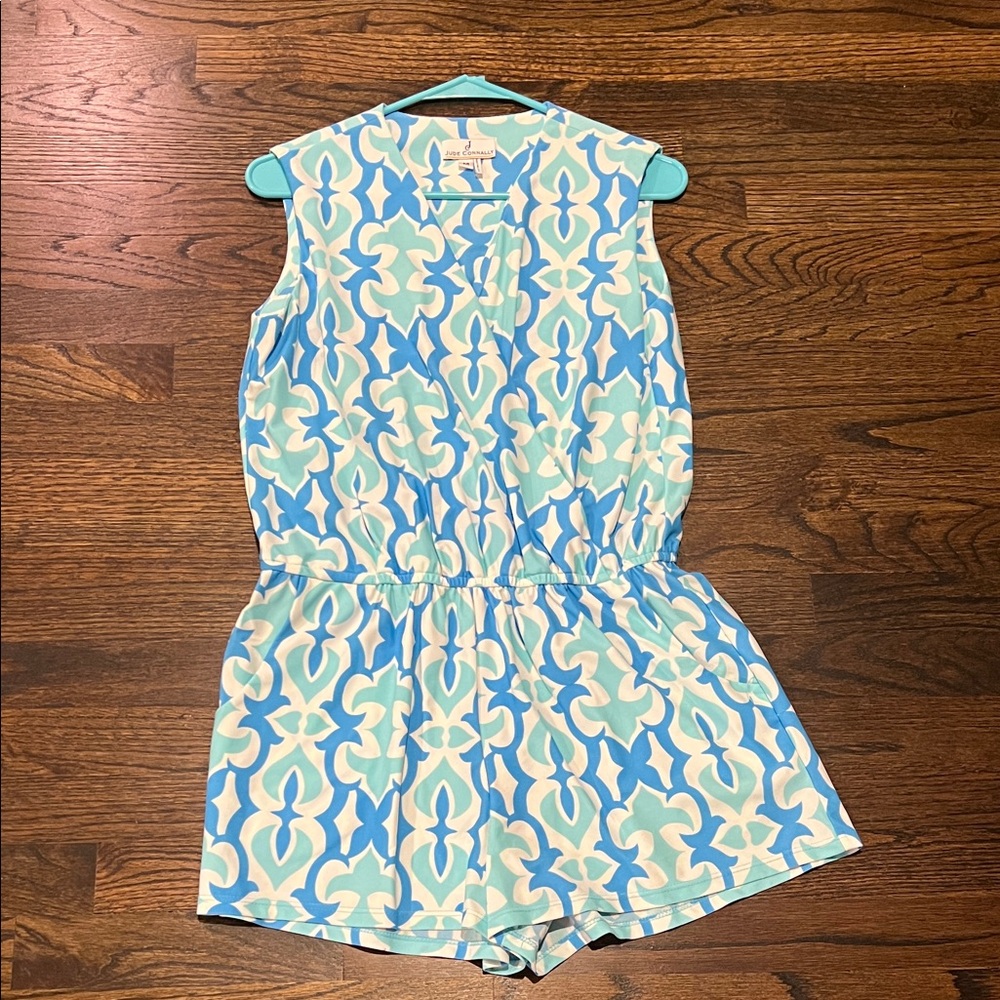 Jude Connally Blue, Aqua & White Sleeveless Printed Romper